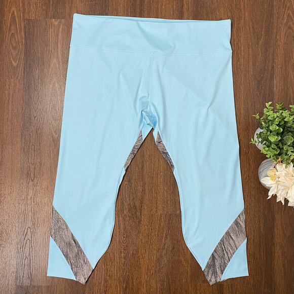 NEW Soulgani Active Love Twin Soul Leggings 3X Blue Gray Stripe Plus - Picture 2 of 8